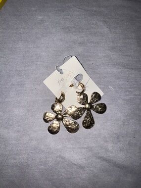 Free People Hammered Gold Floral Hoop Drop Earrings